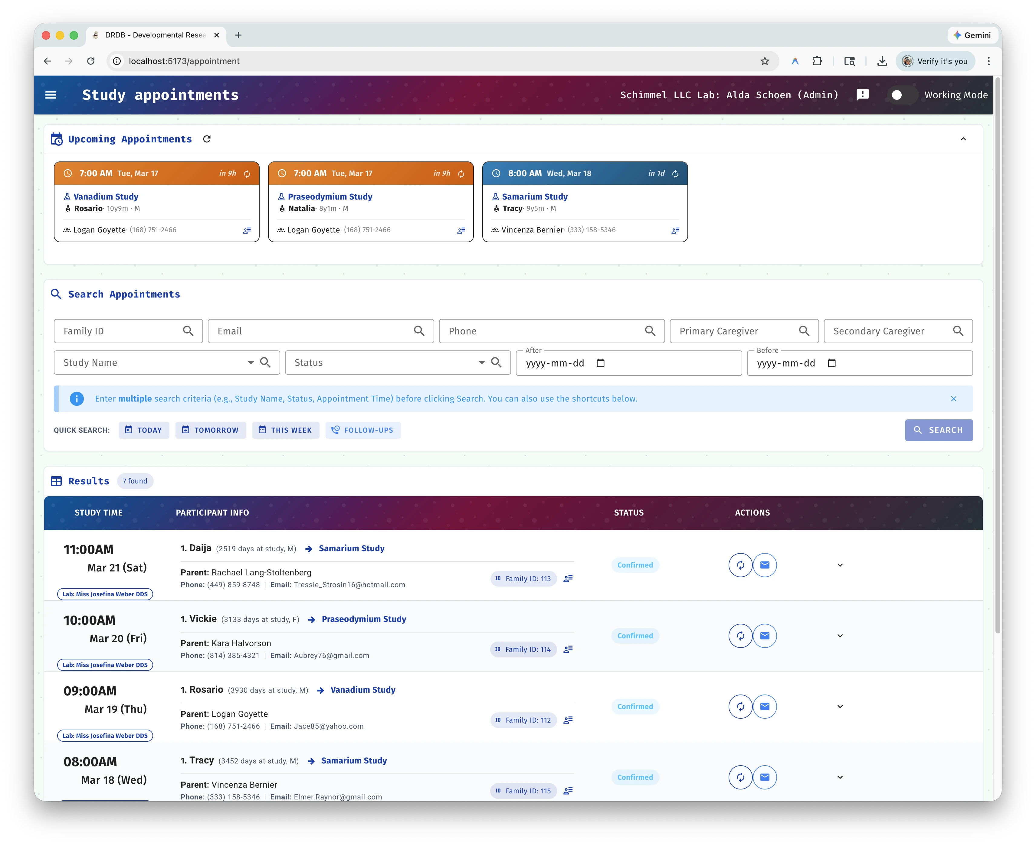 DRDB participant database and records interface